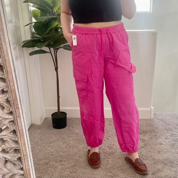 High-Waisted Ankle-Zip Cargo Parachute Active Gym Workout Trendy Pants Joggers - Picture 1 of 5